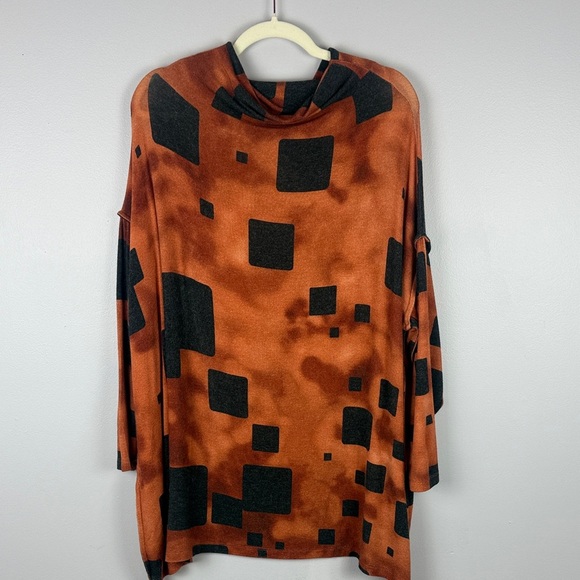 Ozai N Ku Bold Orange and Black Oversized Squared Patterned Tunic Top Size XL - Picture 10 of 10